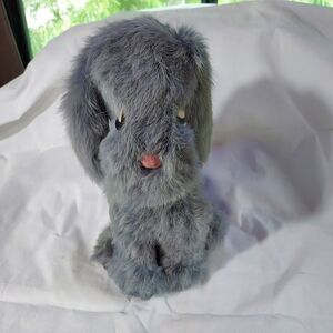 Vintage Real Fur Dog Stuffed Animal Omnia Furs Gray 14" Tall